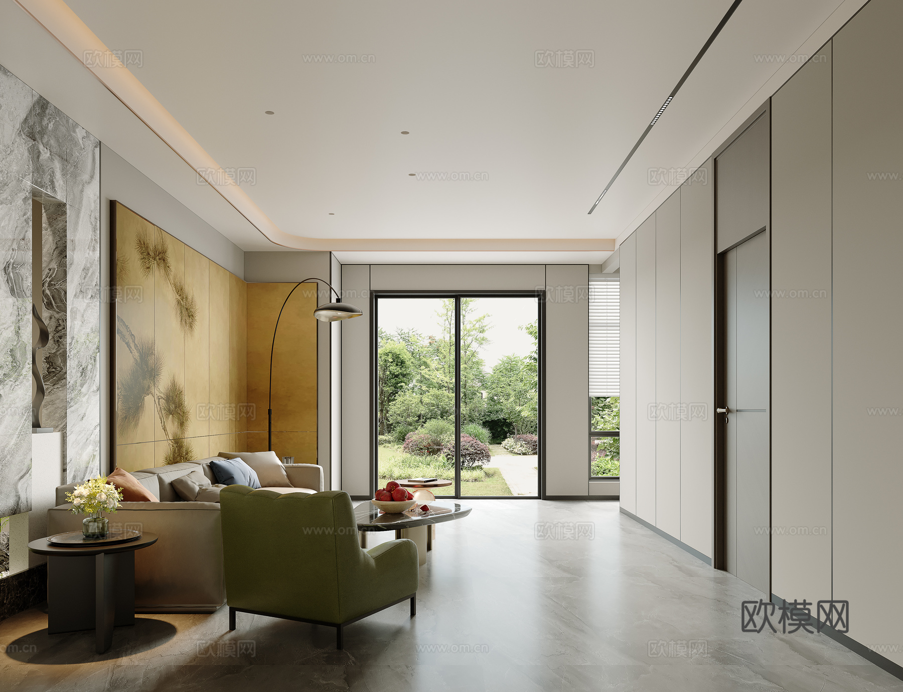 新中式会客厅玄关3d模型下载（渲染图1）