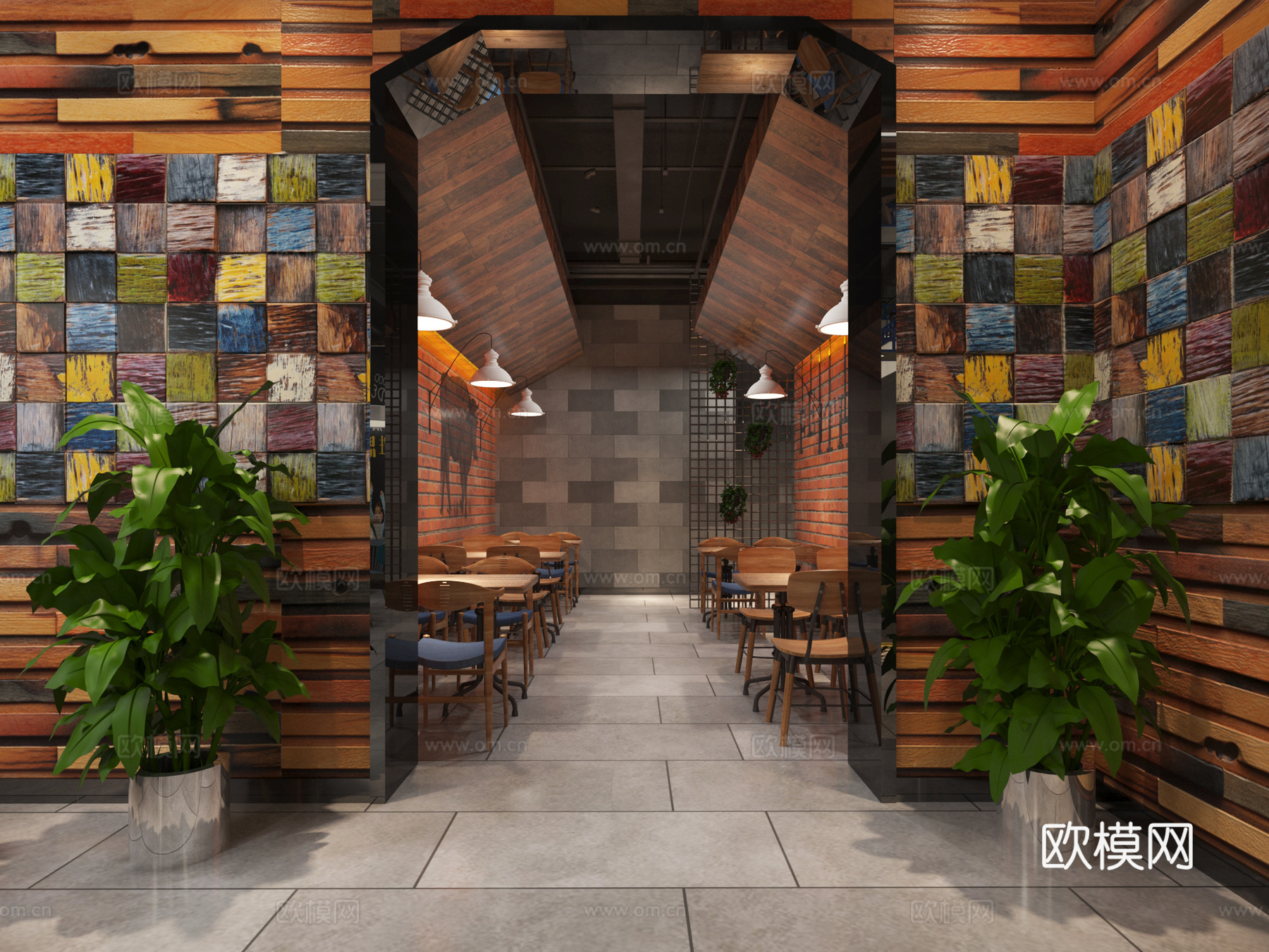 工业风 餐厅 火锅店3d模型下载（渲染图1）