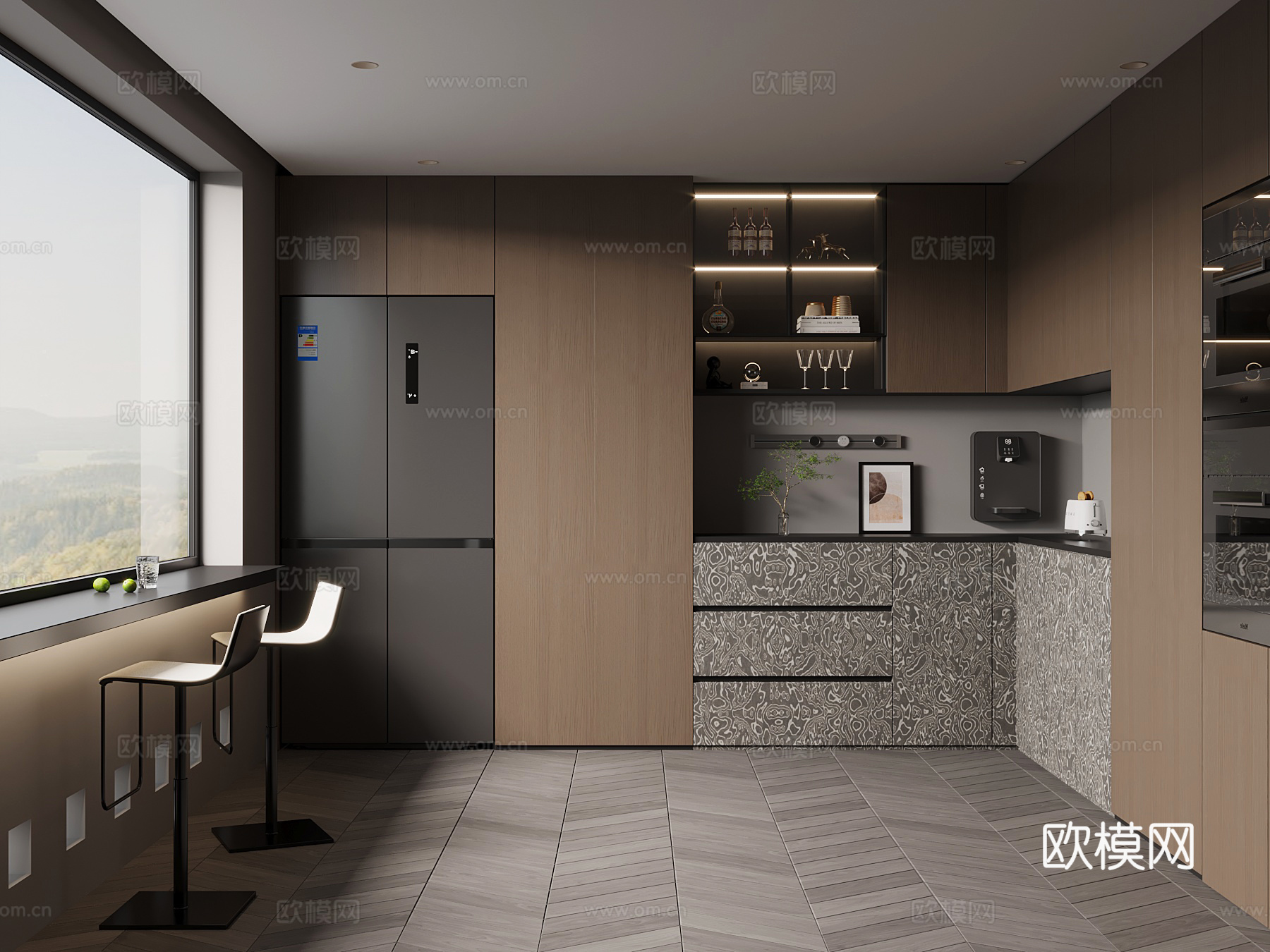现代意式茶水间3d模型下载