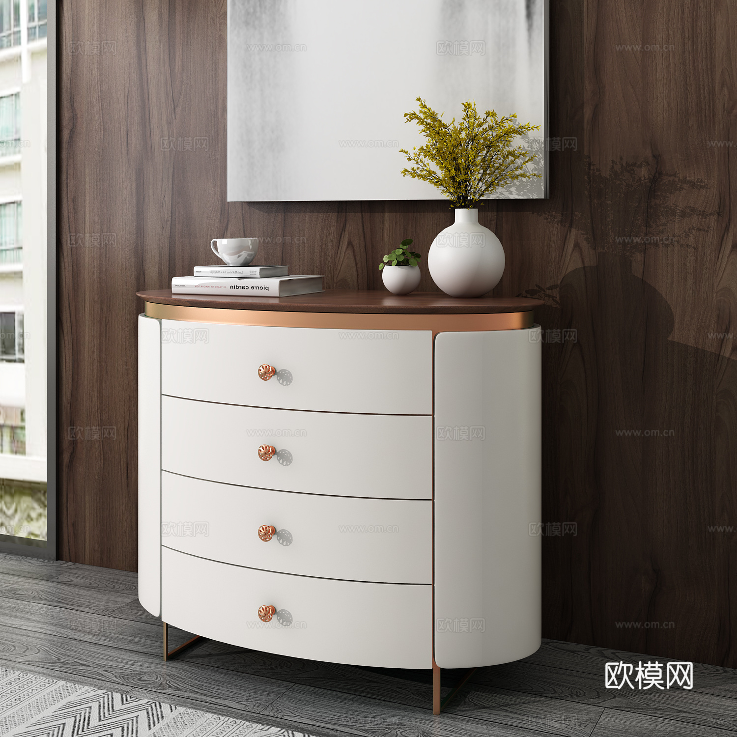 现代轻奢装饰柜边柜3d模型下载（渲染图1）