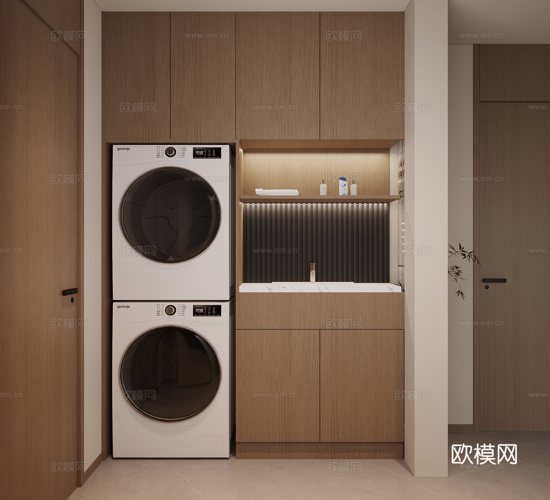 现代洗衣机柜 阳台柜su模型