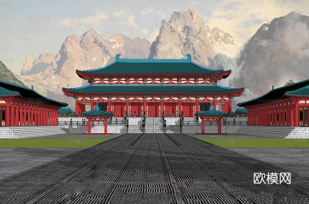中式城楼古建  古建城楼su模型
