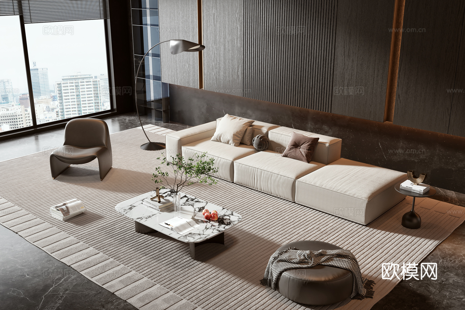 现代沙发茶几组合3d模型下载