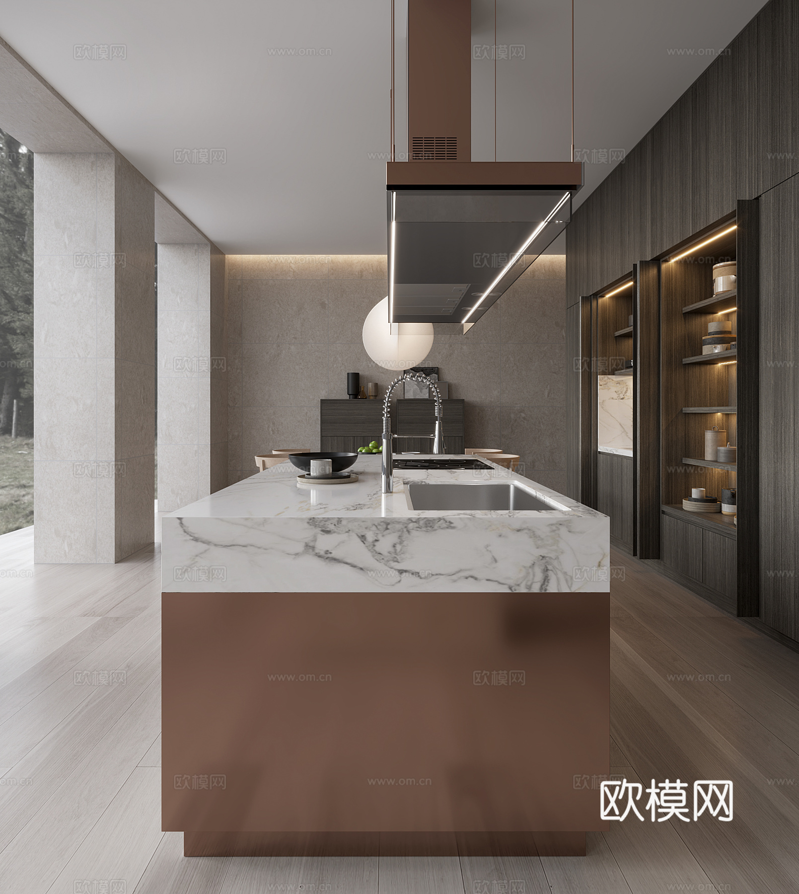 岛台厨房 现代厨房 别墅厨房 开放式厨房 厨房饰品3d模型下载（渲染图4）