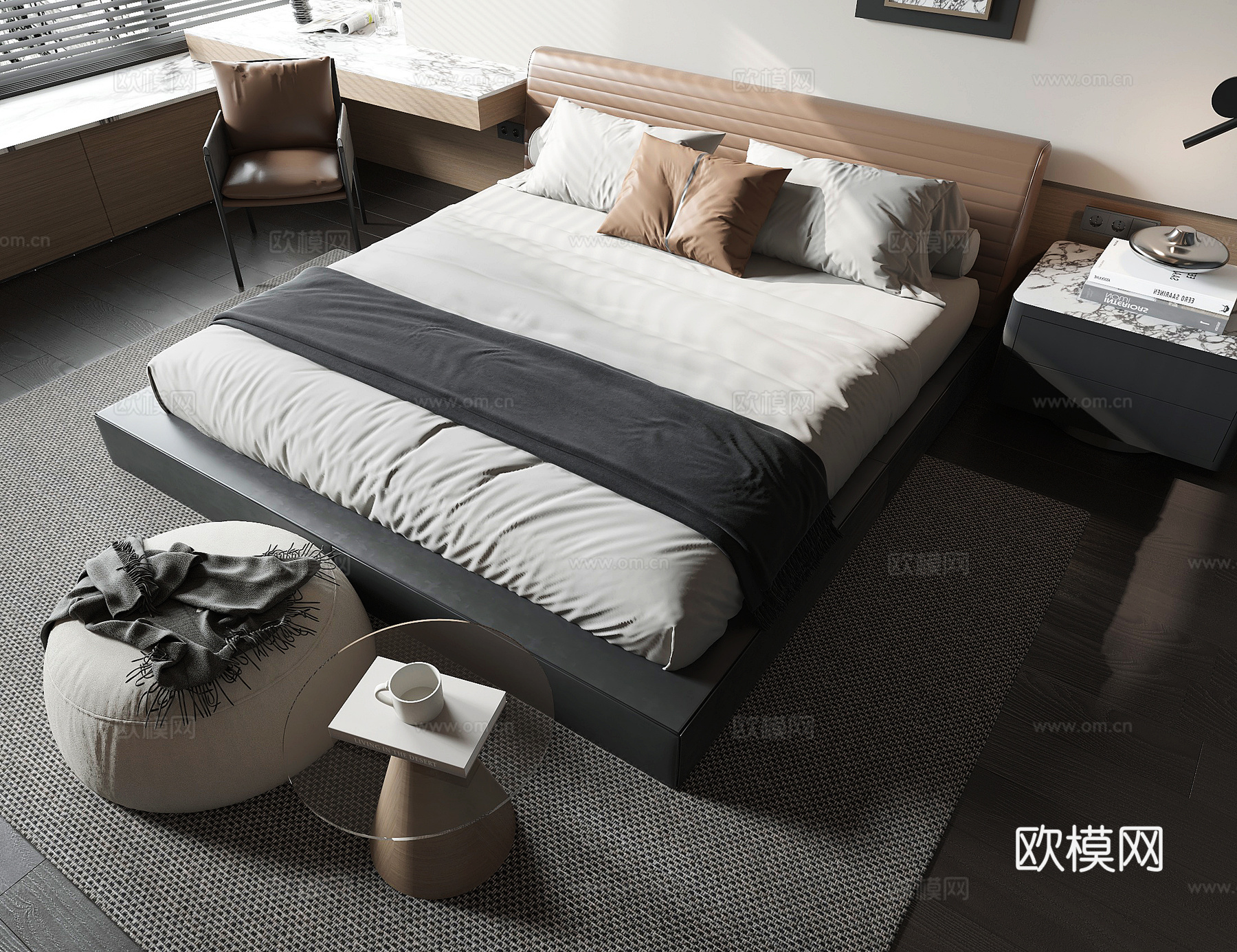 现代双人床3d模型下载