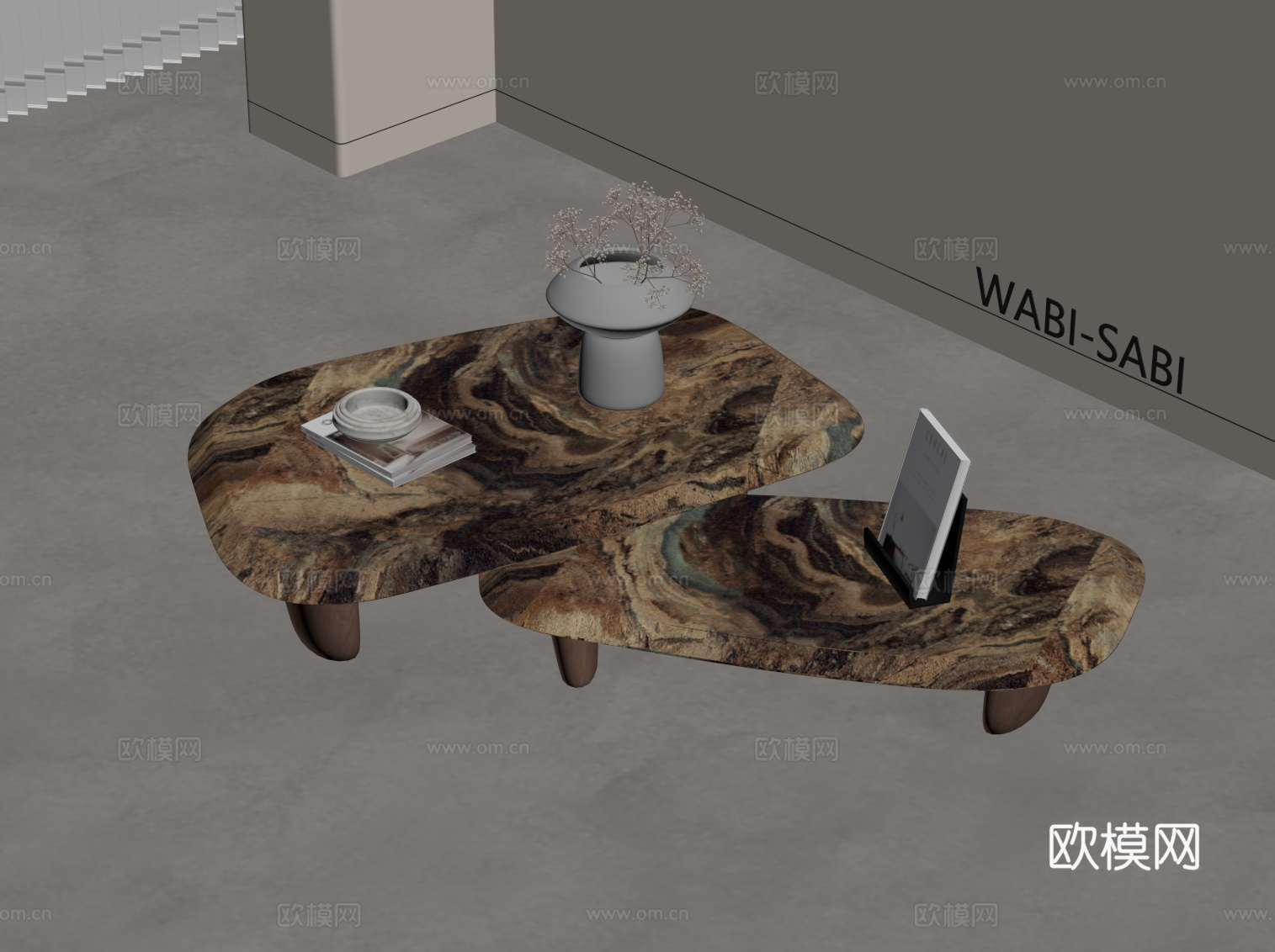 中古风茶几 边几组合su模型