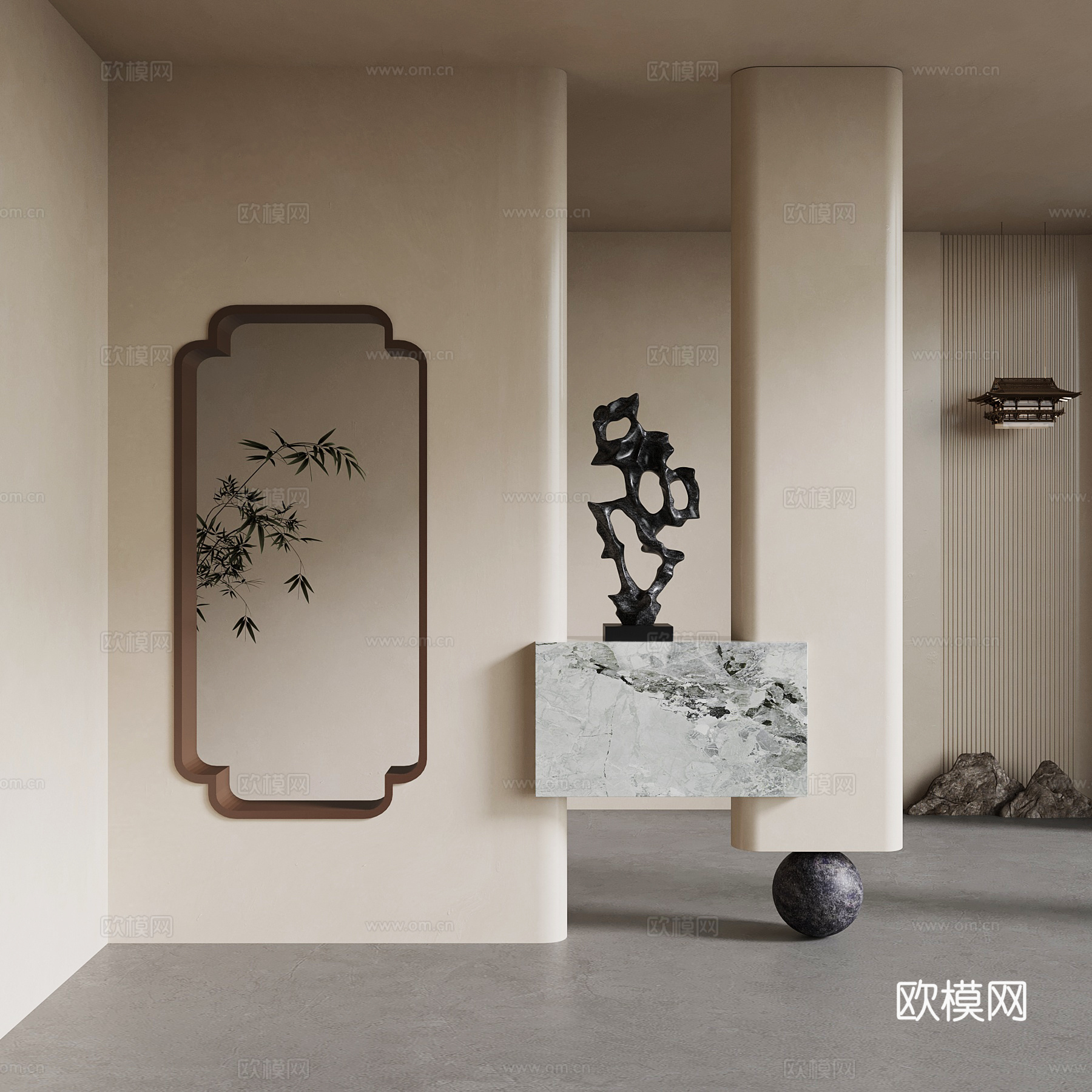 新中式玄关 隔断su模型