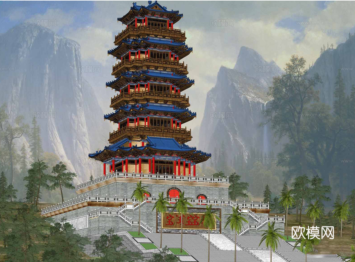 中式塔楼阁楼   玲珑宝塔su模型
