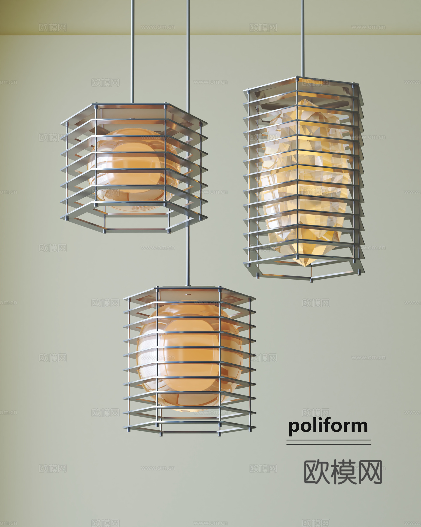 现代金属吊灯3d模型下载