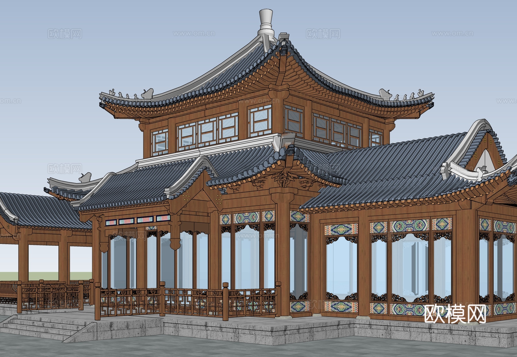 中式古建筑 古楼 木质su模型