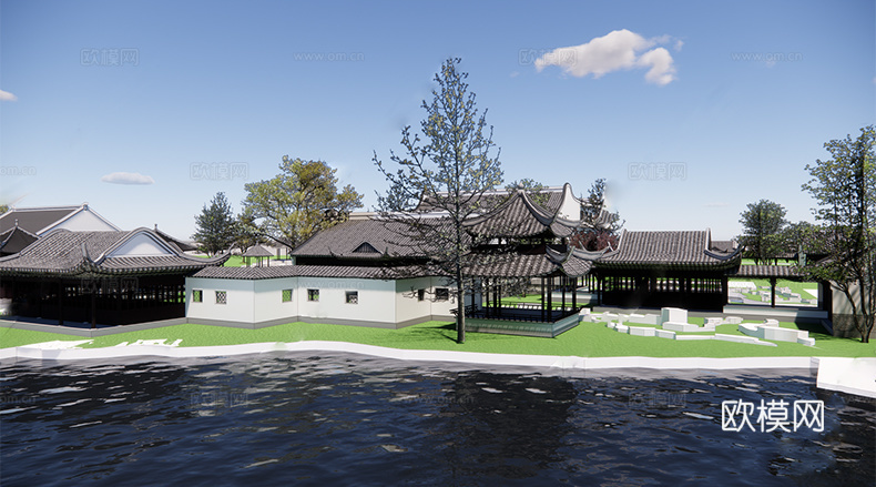 中式古建筑 园林建筑su模型