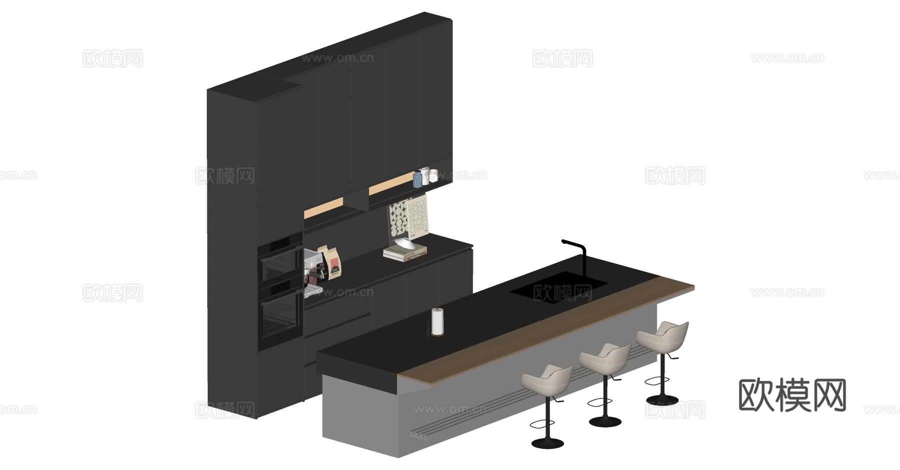 现代中岛台餐桌椅组合su模型