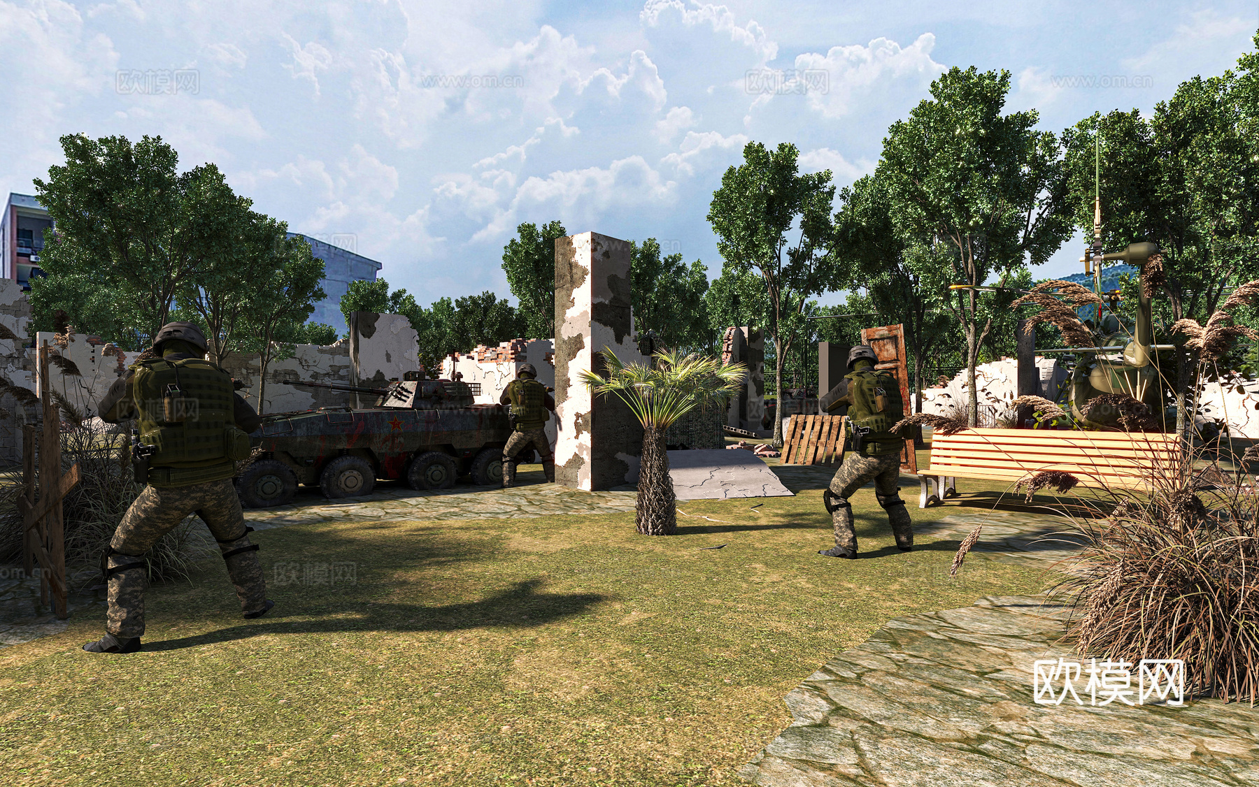 现代模拟战场废墟真人CS3d模型下载（渲染图1）