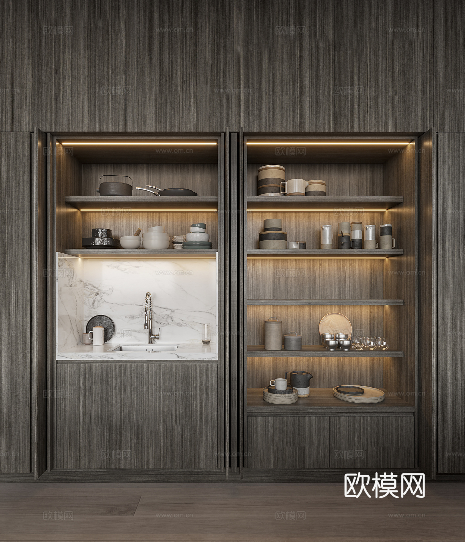 岛台厨房 现代厨房 别墅厨房 开放式厨房 厨房饰品3d模型下载（渲染图5）