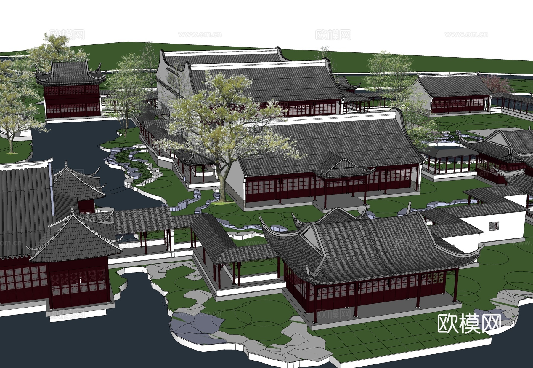 中式古建筑 园林建筑su模型