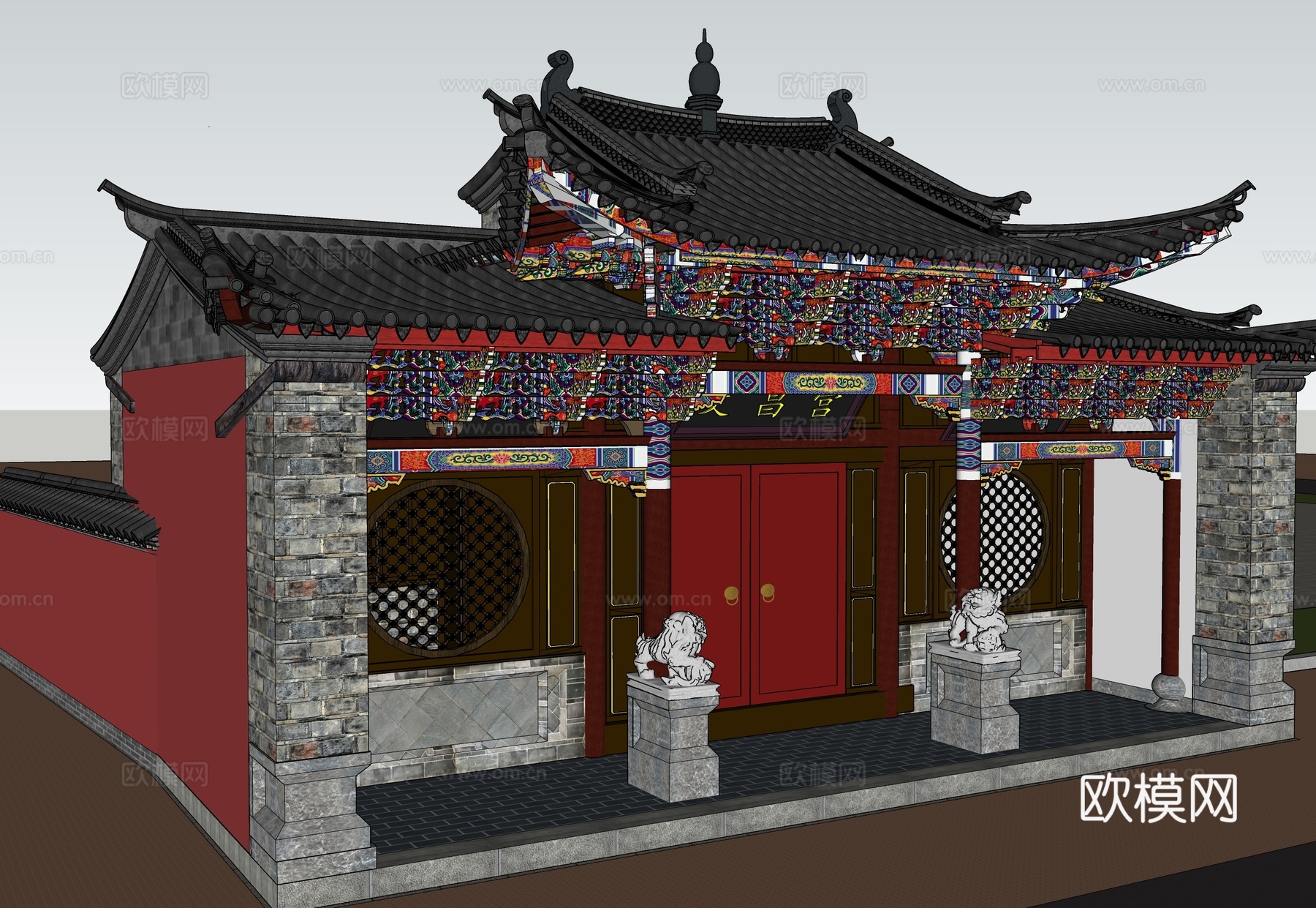 中式古建筑 古楼 彩绘斗拱 宗族祠堂su模型