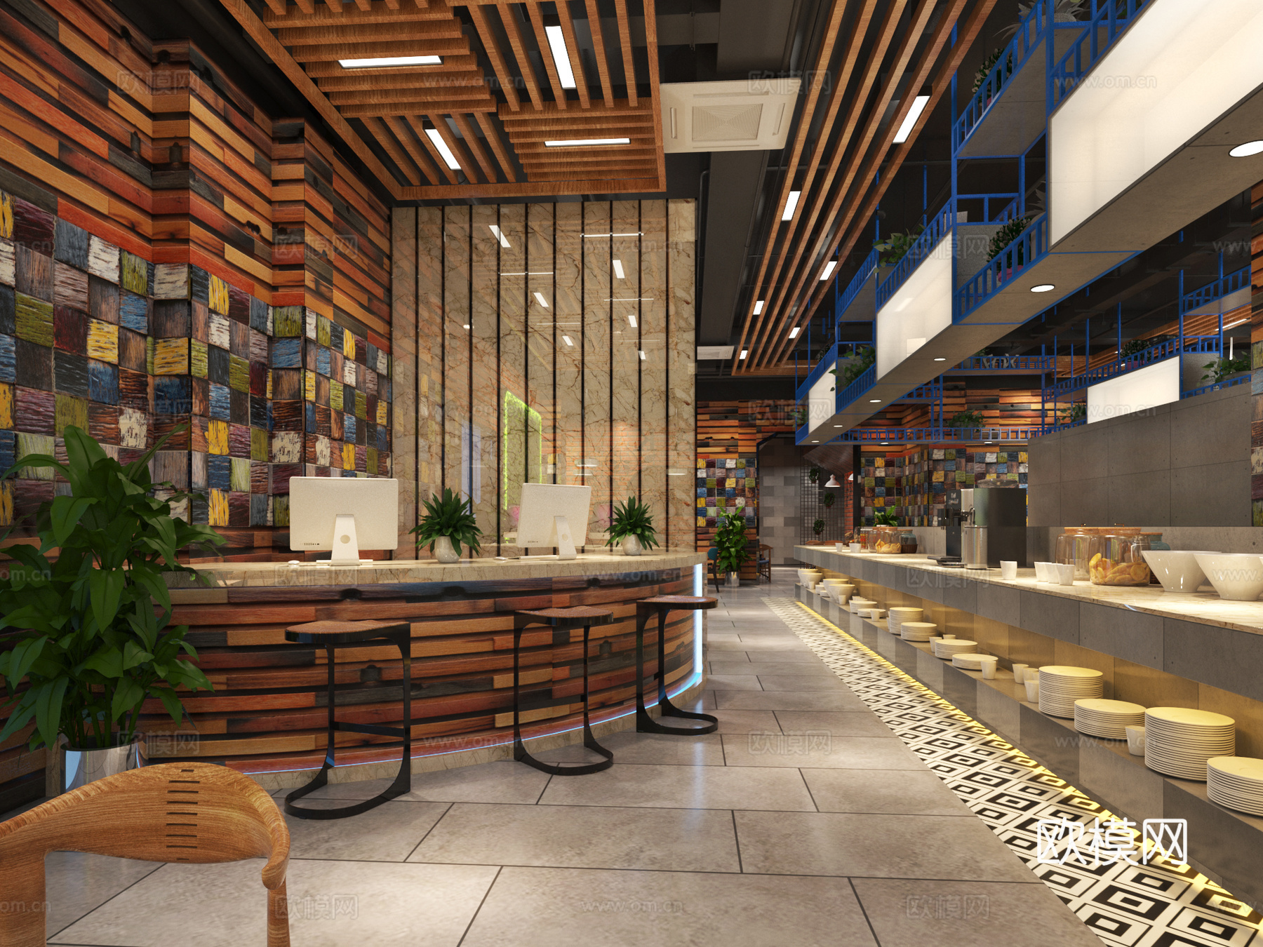 工业风 餐厅 火锅店3d模型下载（渲染图2）