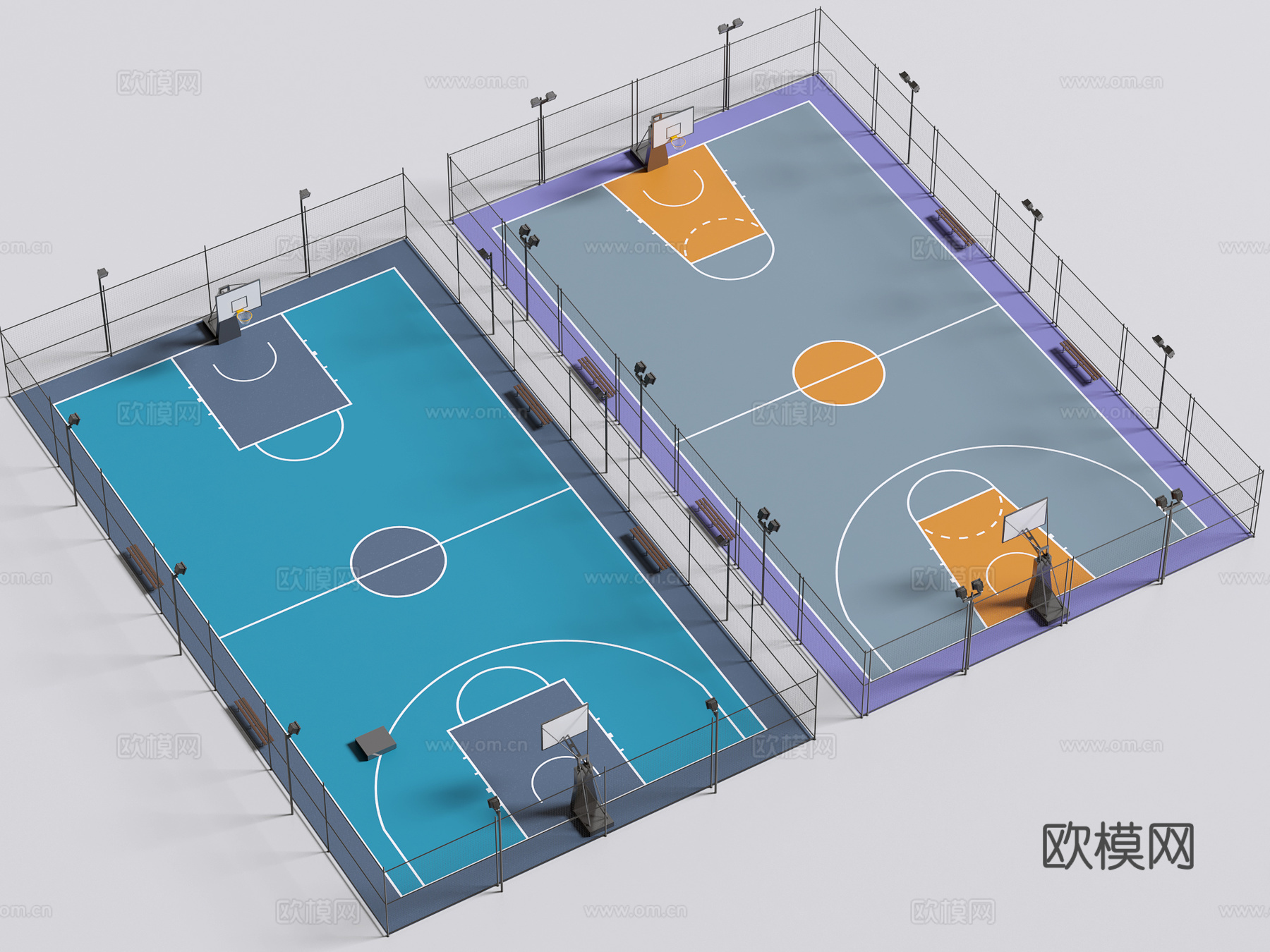 现代户外球场 篮球场 户外篮球场 现代篮球场 其他球场3d模型下载