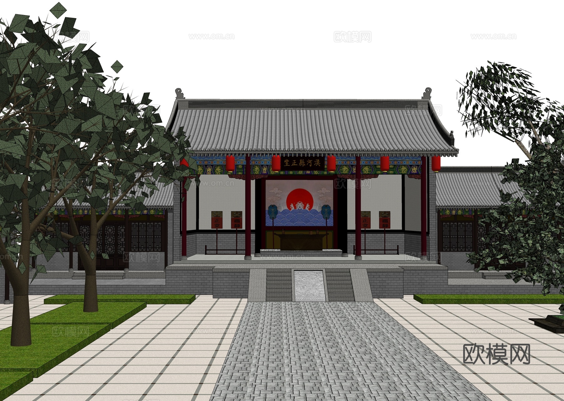 中式古建筑  古式县衙建筑su模型