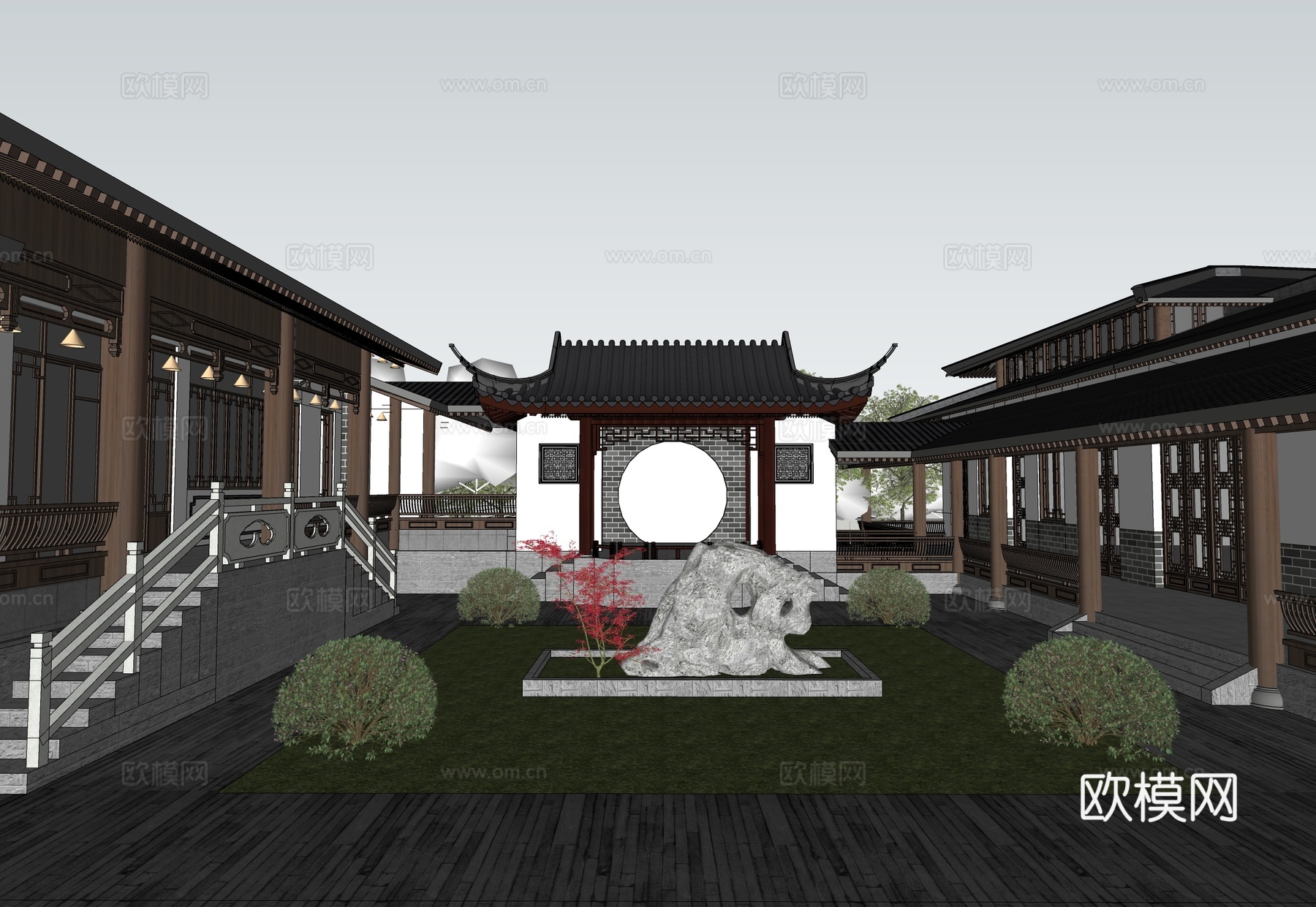 中式古建筑  庭院建筑su模型