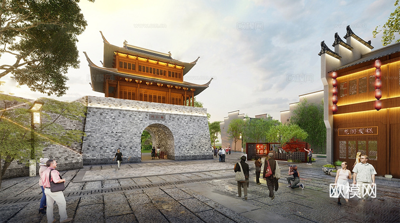 中式古建筑  古建城楼su模型
