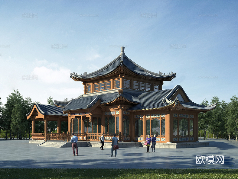 中式古建筑 古楼 木质su模型