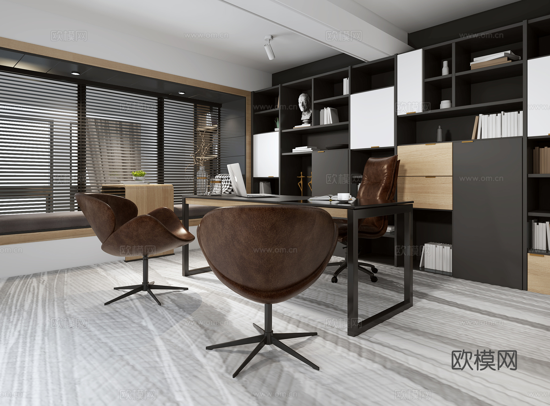 现代LOFT工业风经理办公室3d模型下载