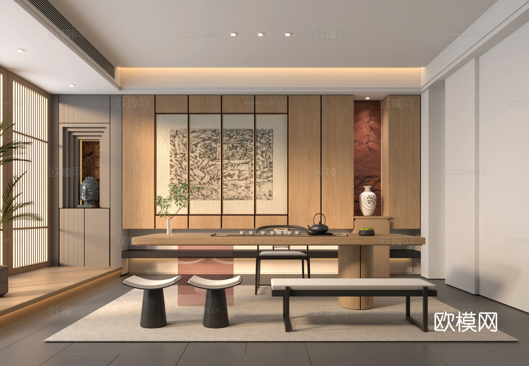 中式茶室书房3d模型下载