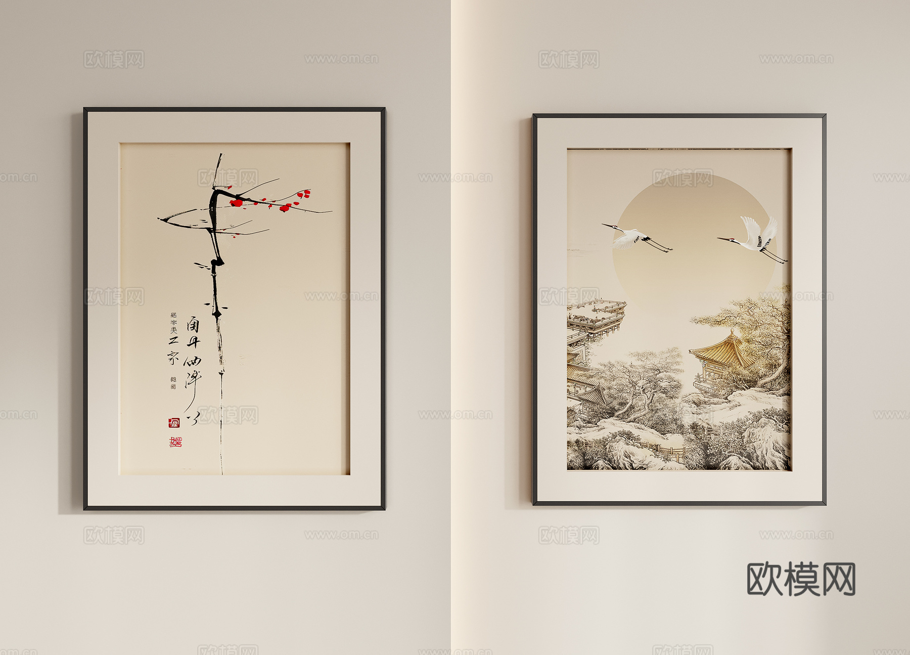 新中式禅意组合挂画su模型