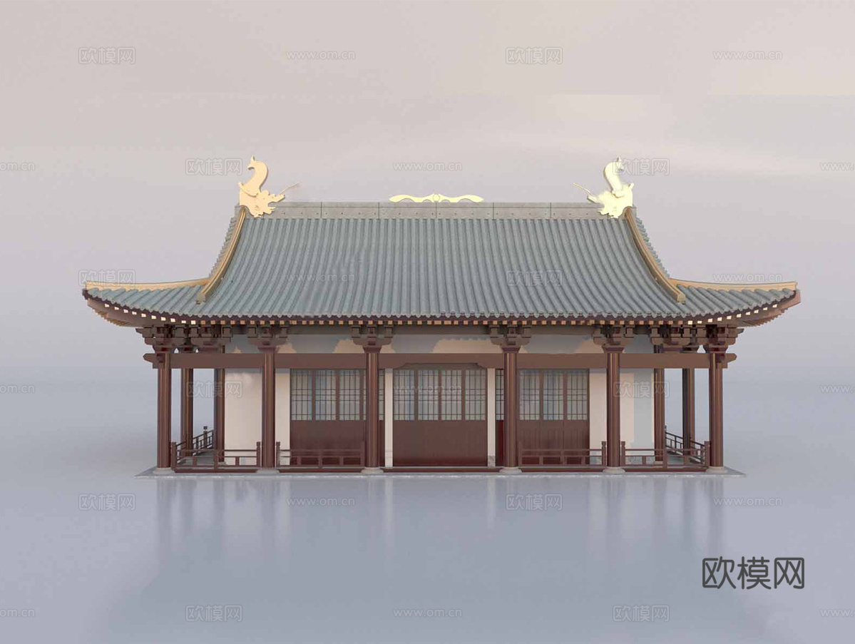 中式古建寺庙  古建筑su模型