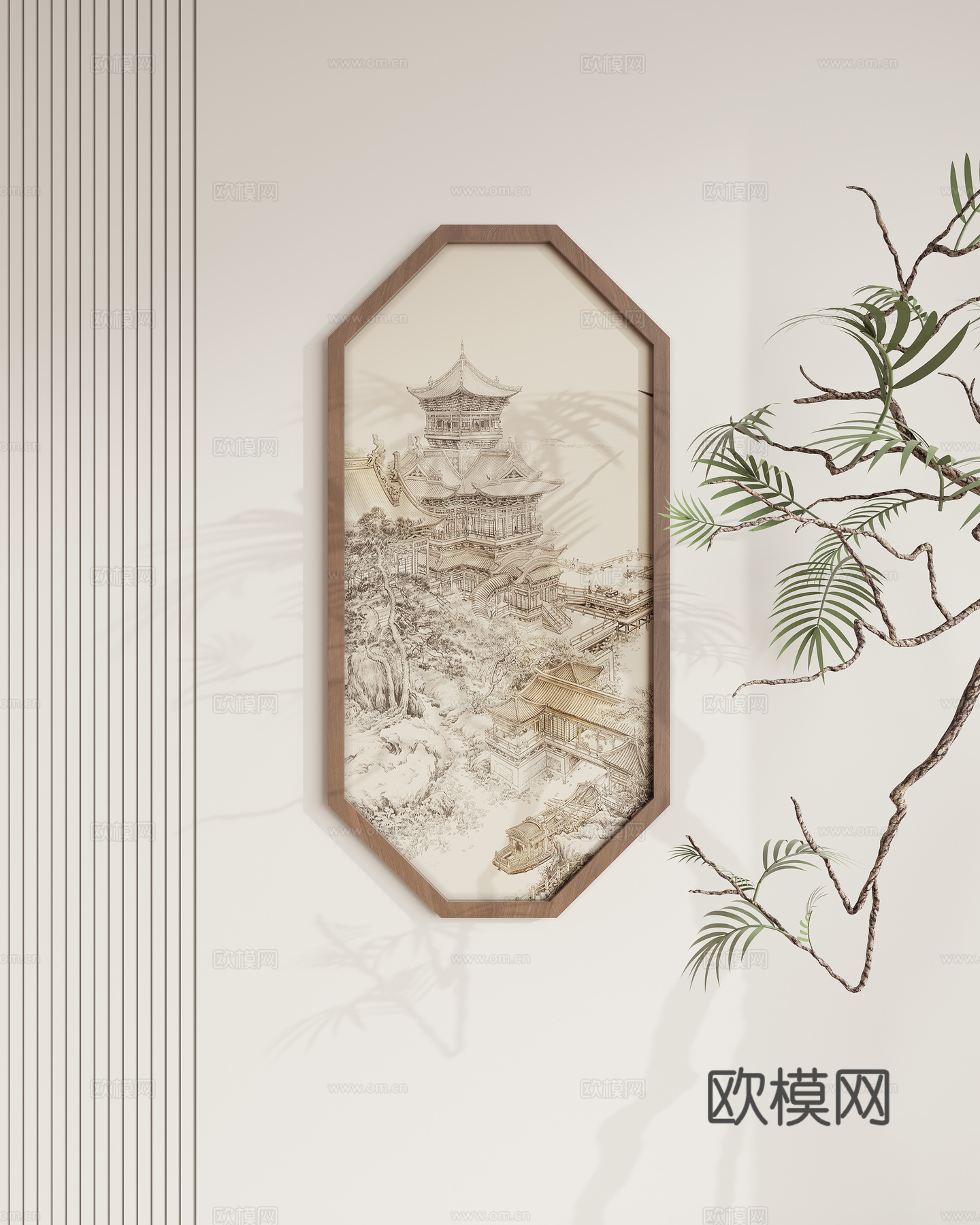 新中式禅意组合挂画su模型