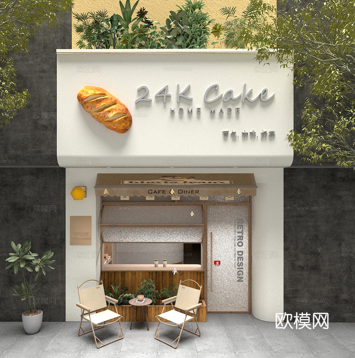 咖啡店 甜品店 商店门头3d模型下载