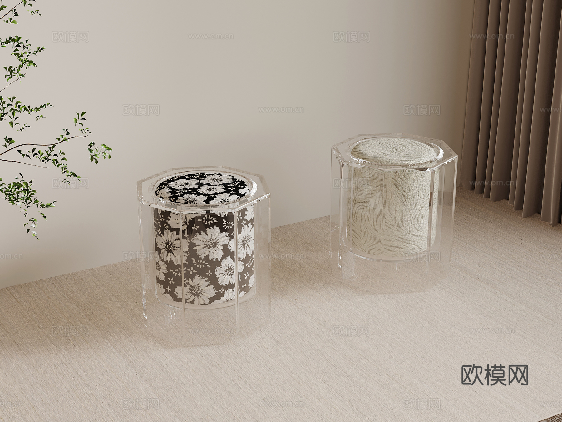 法式复古风凳子 玻璃凳3d模型下载