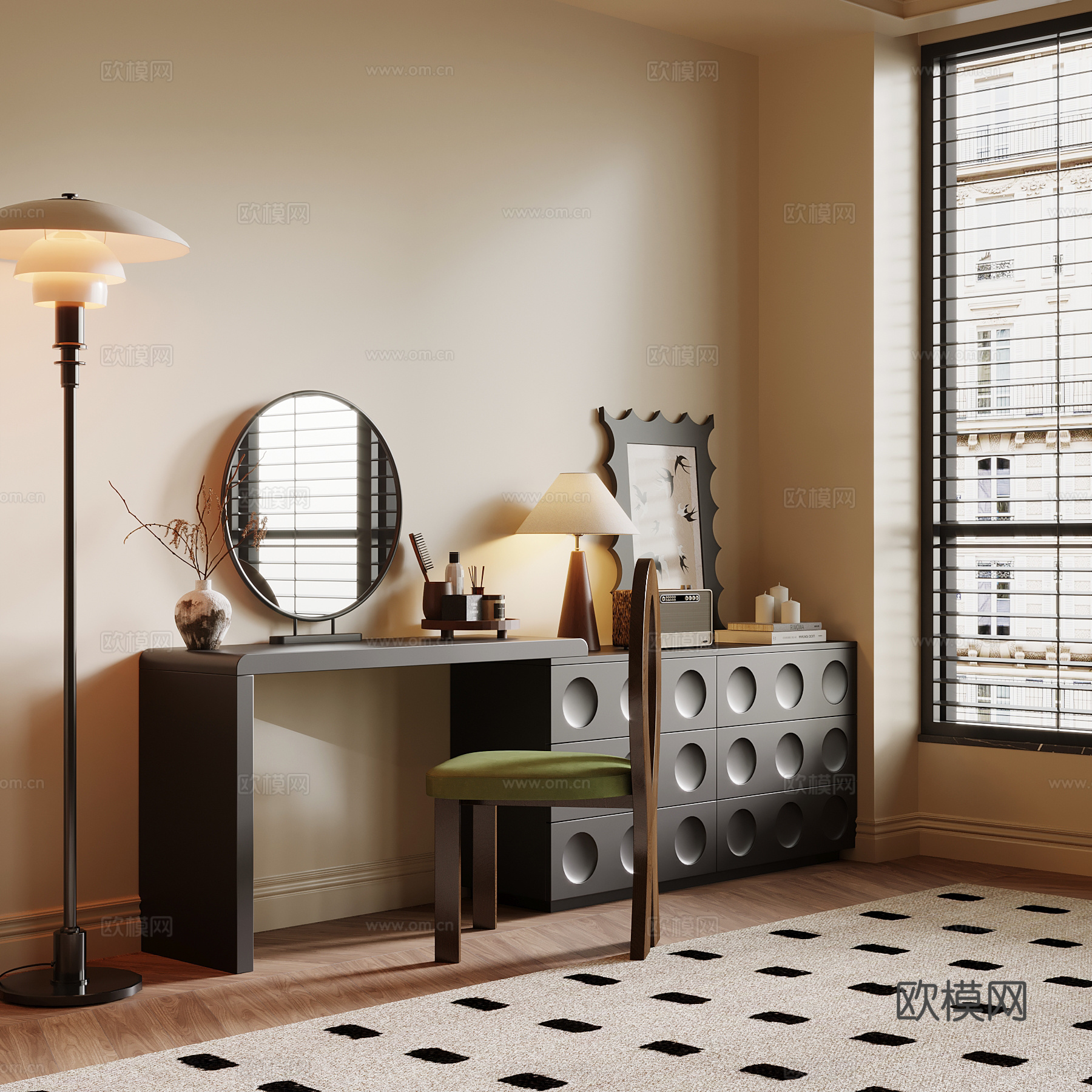 法式复古风梳妆台3d模型下载