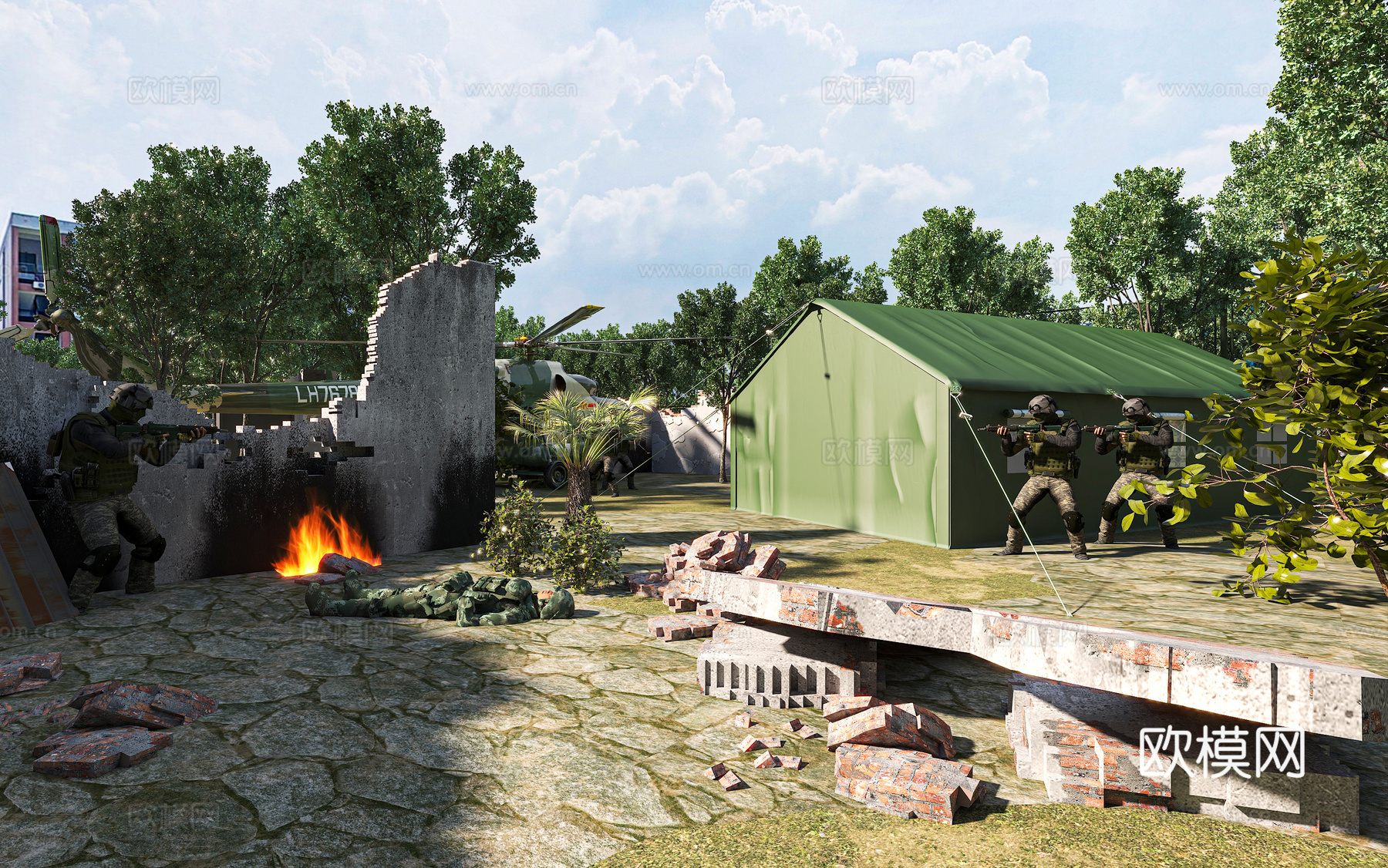 现代模拟战场废墟真人CS3d模型下载（渲染图2）