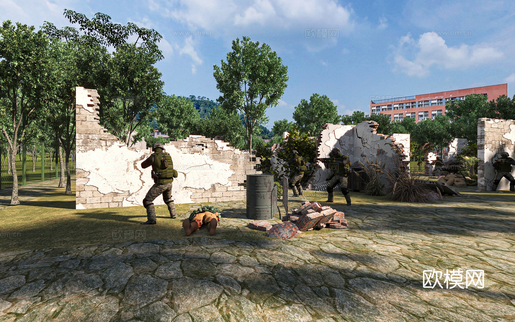 现代模拟战场废墟真人CS3d模型下载（渲染图3）