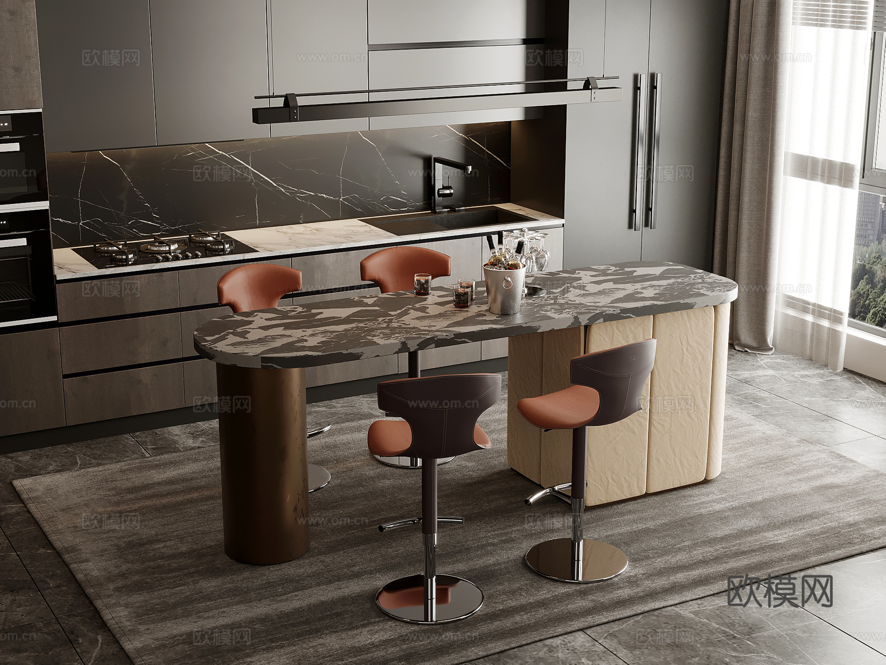 现代简约吧台 岛台 水吧台3d模型下载