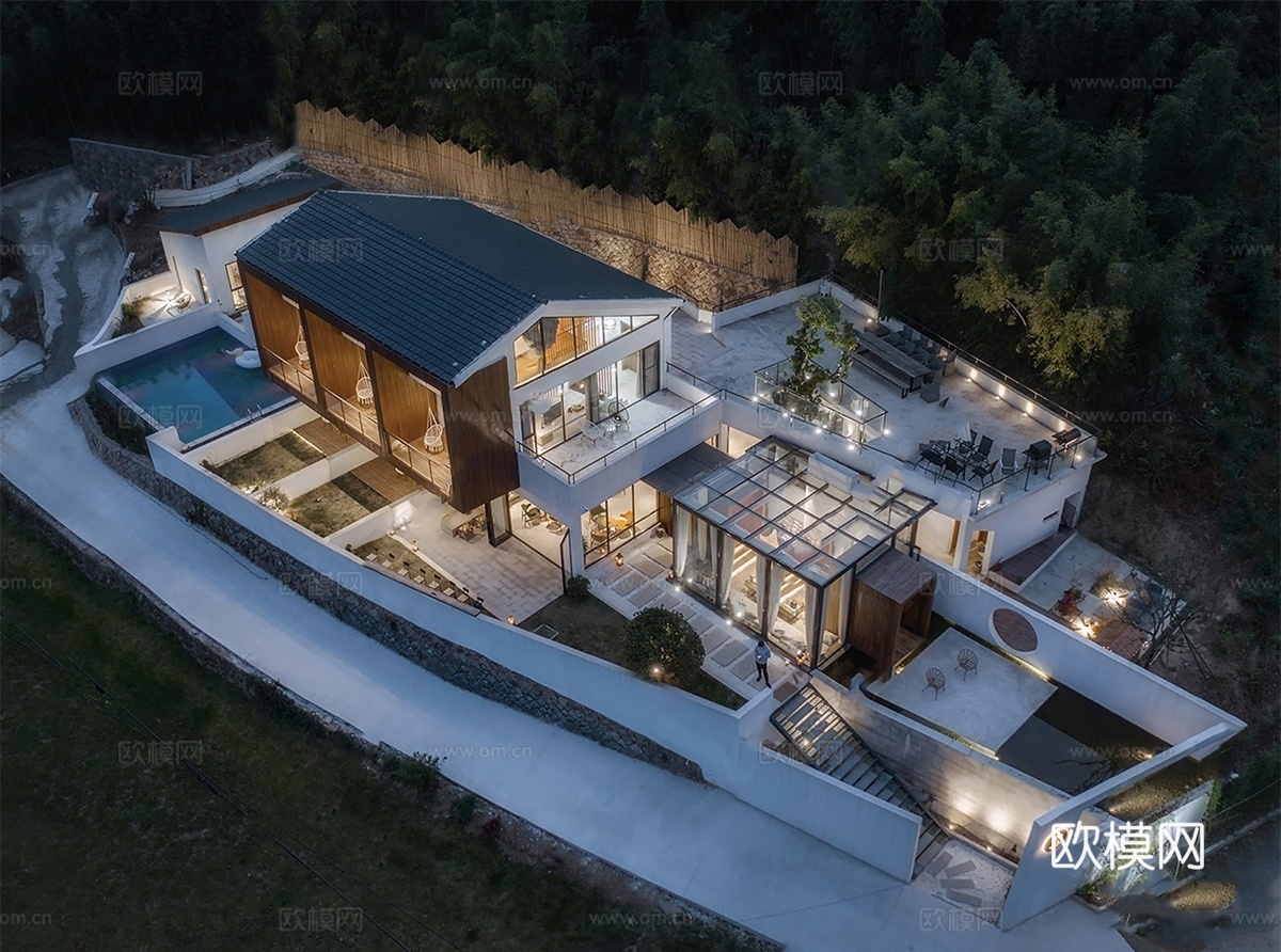 现代民宿 乡村民房 客栈 农村自建房su模型
