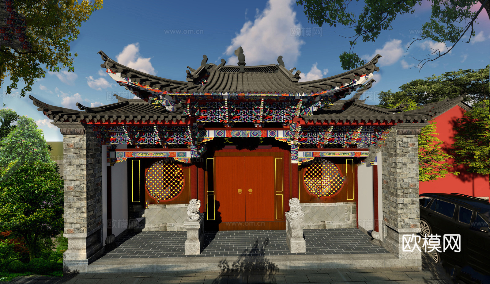 中式古建筑 古楼 彩绘斗拱 宗族祠堂su模型