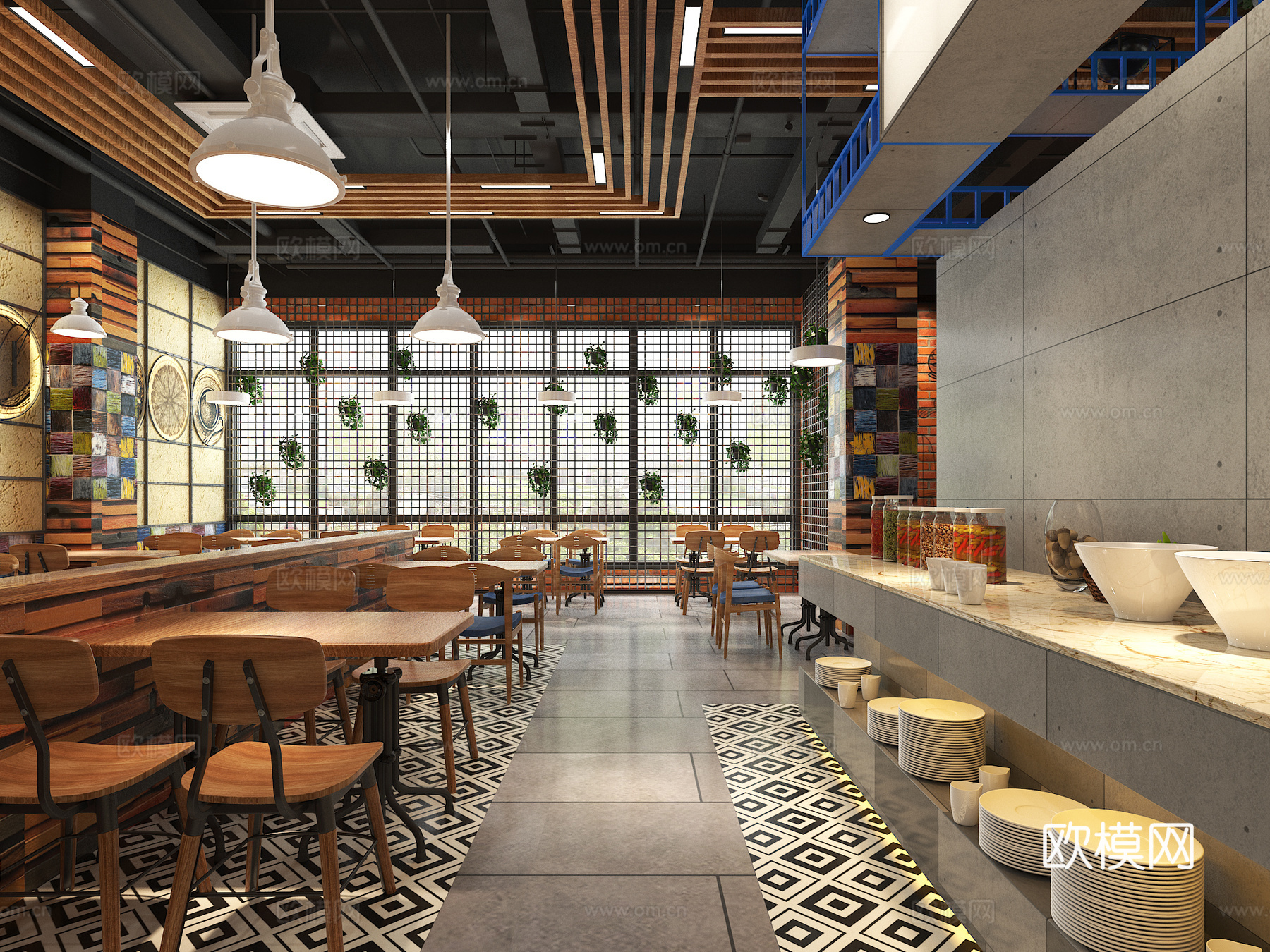 工业风 餐厅 火锅店3d模型下载（渲染图4）