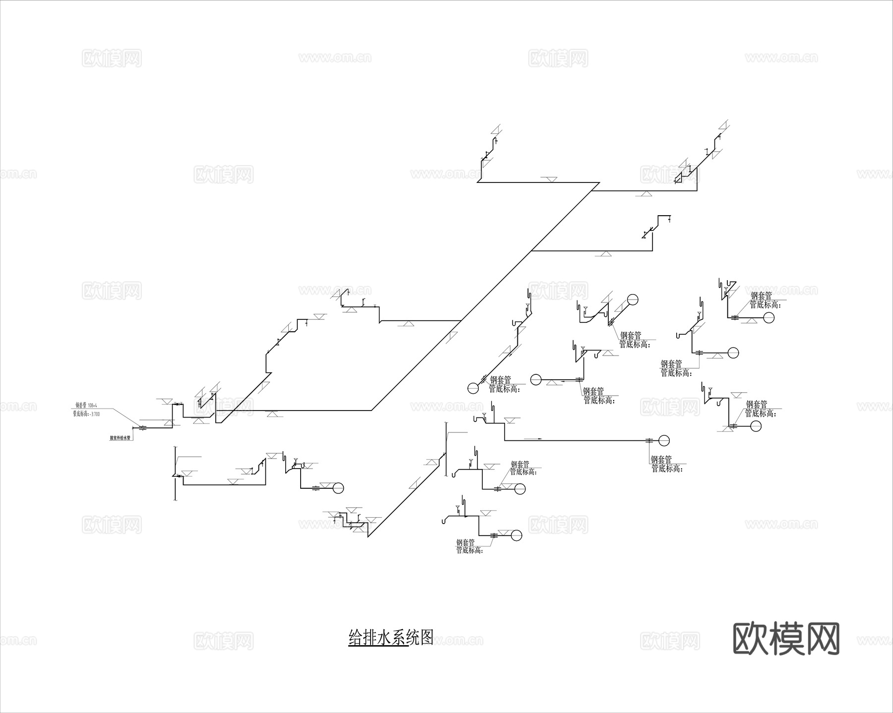 中餐厅机电系统图 电气给排水暖通消防cad施工图