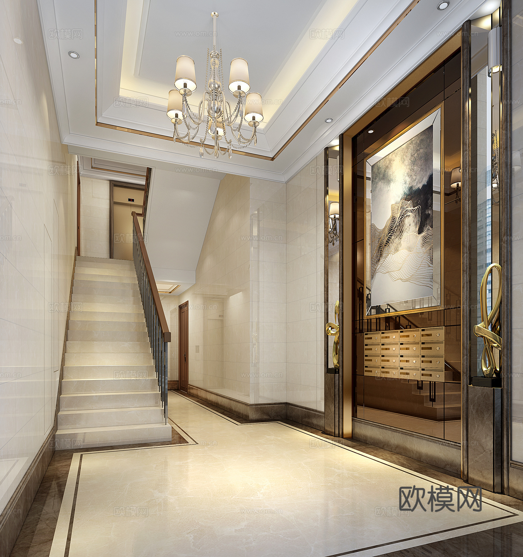 住宅入户大堂  简欧大堂3d模型下载