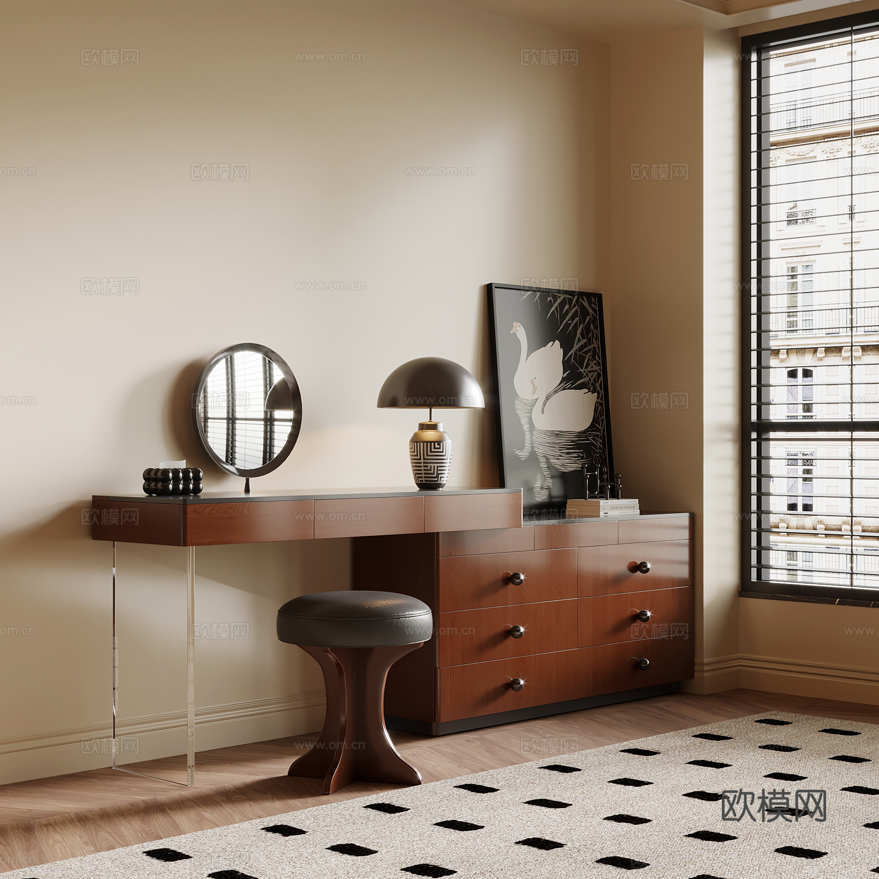 中古风梳妆台3d模型下载
