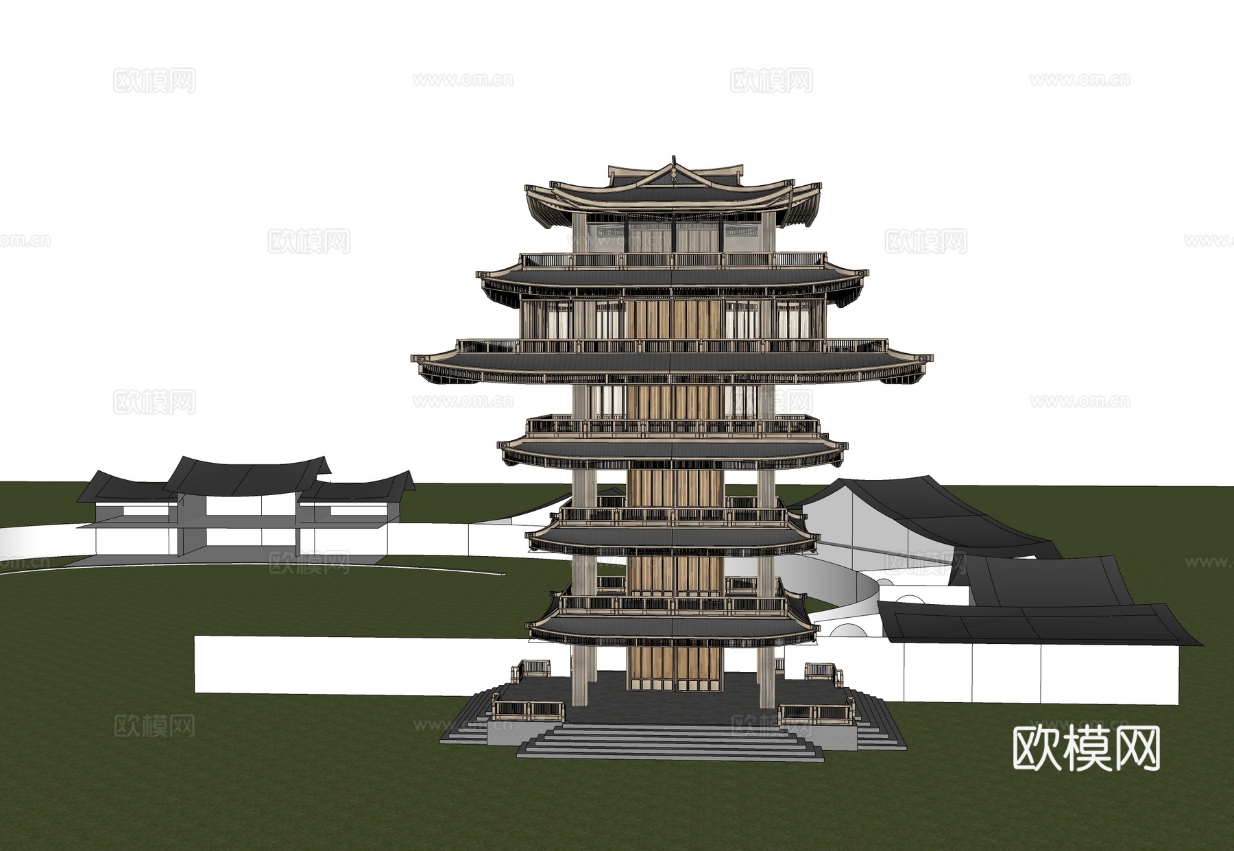 中式仿宋水榭 塔楼su模型