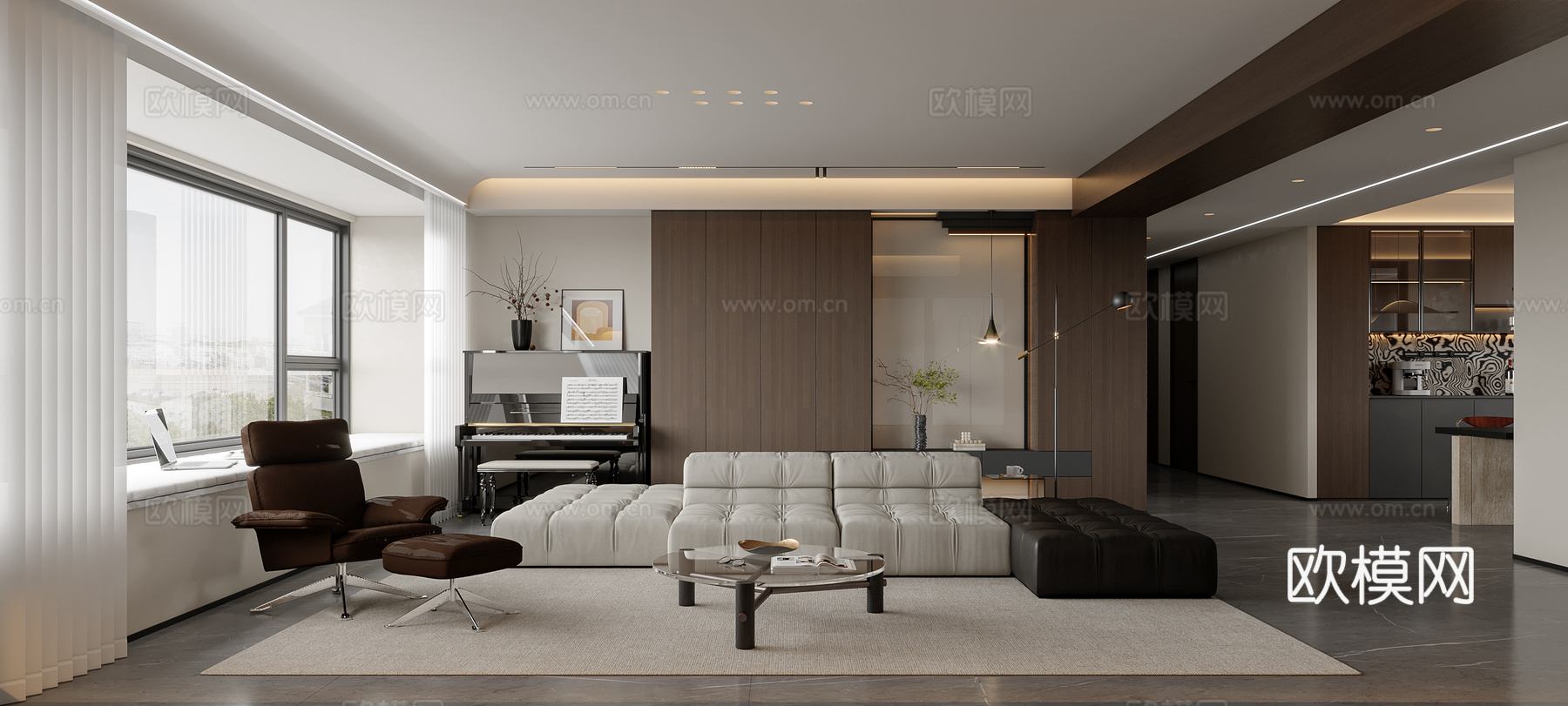 意式轻奢客餐厅3d模型下载（渲染图1）