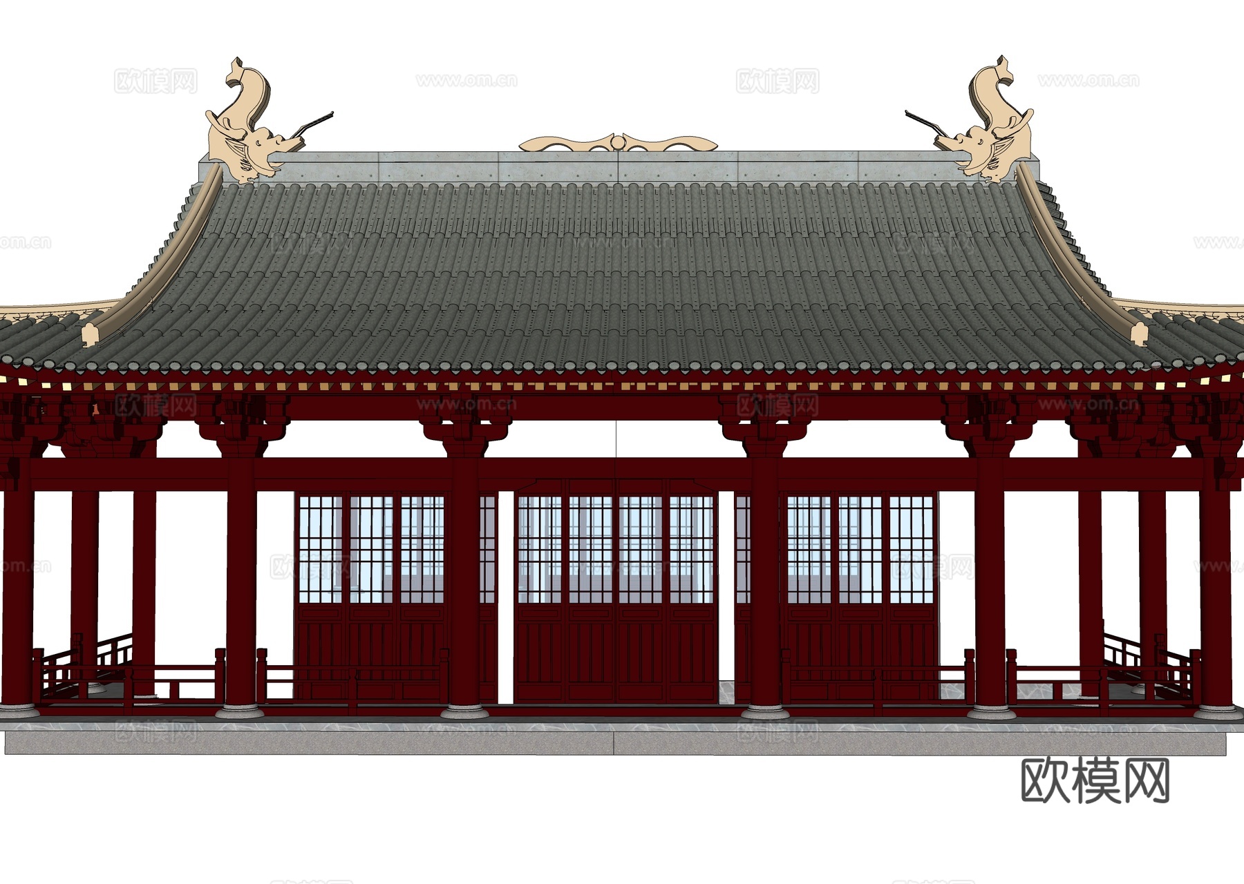 中式古建寺庙  古建筑su模型