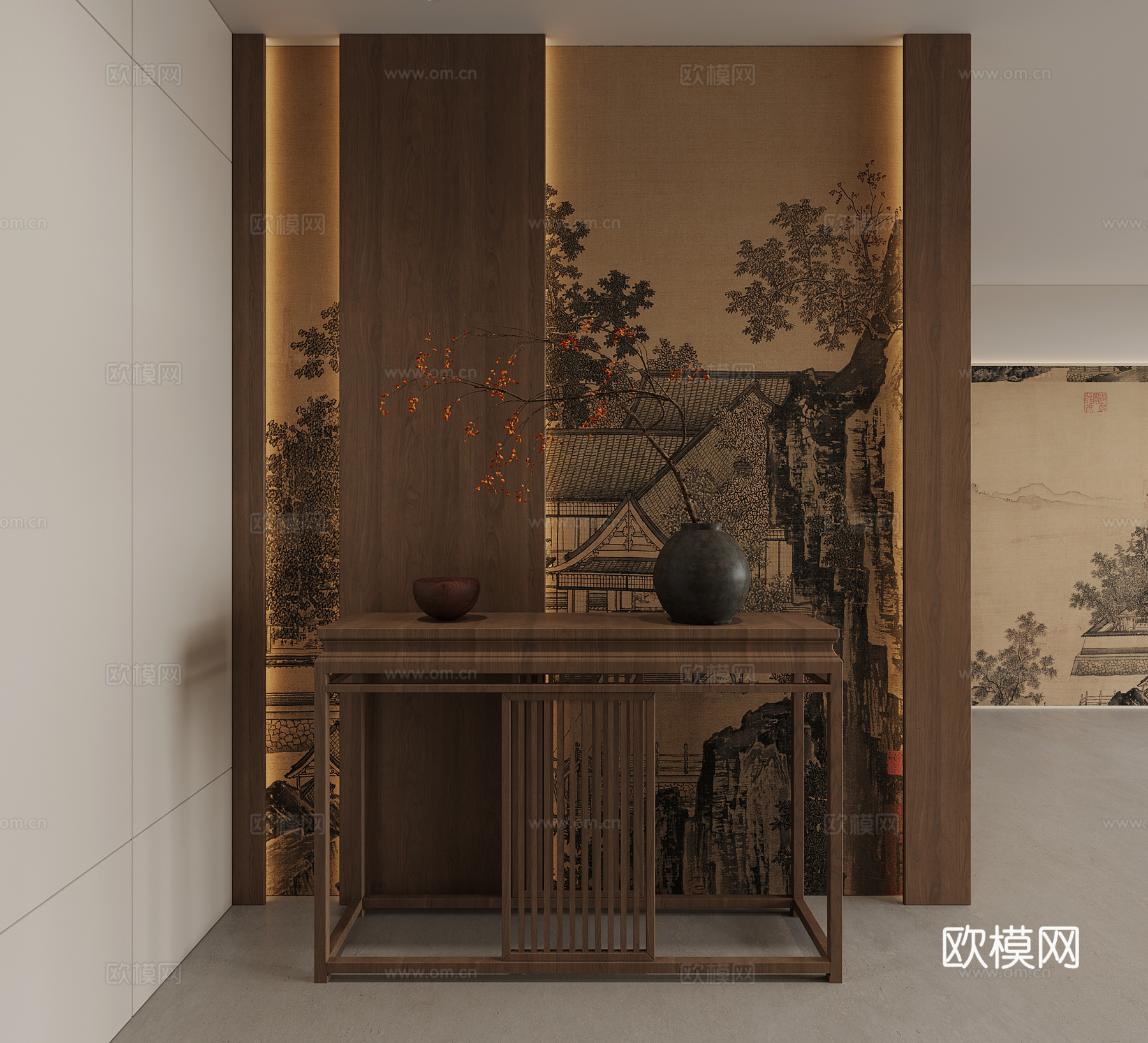 新中式玄关 宋氏风入户端景台su模型