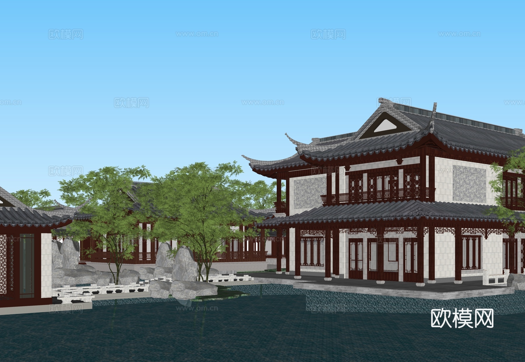 中式古建筑 商业小镇 商业街su模型