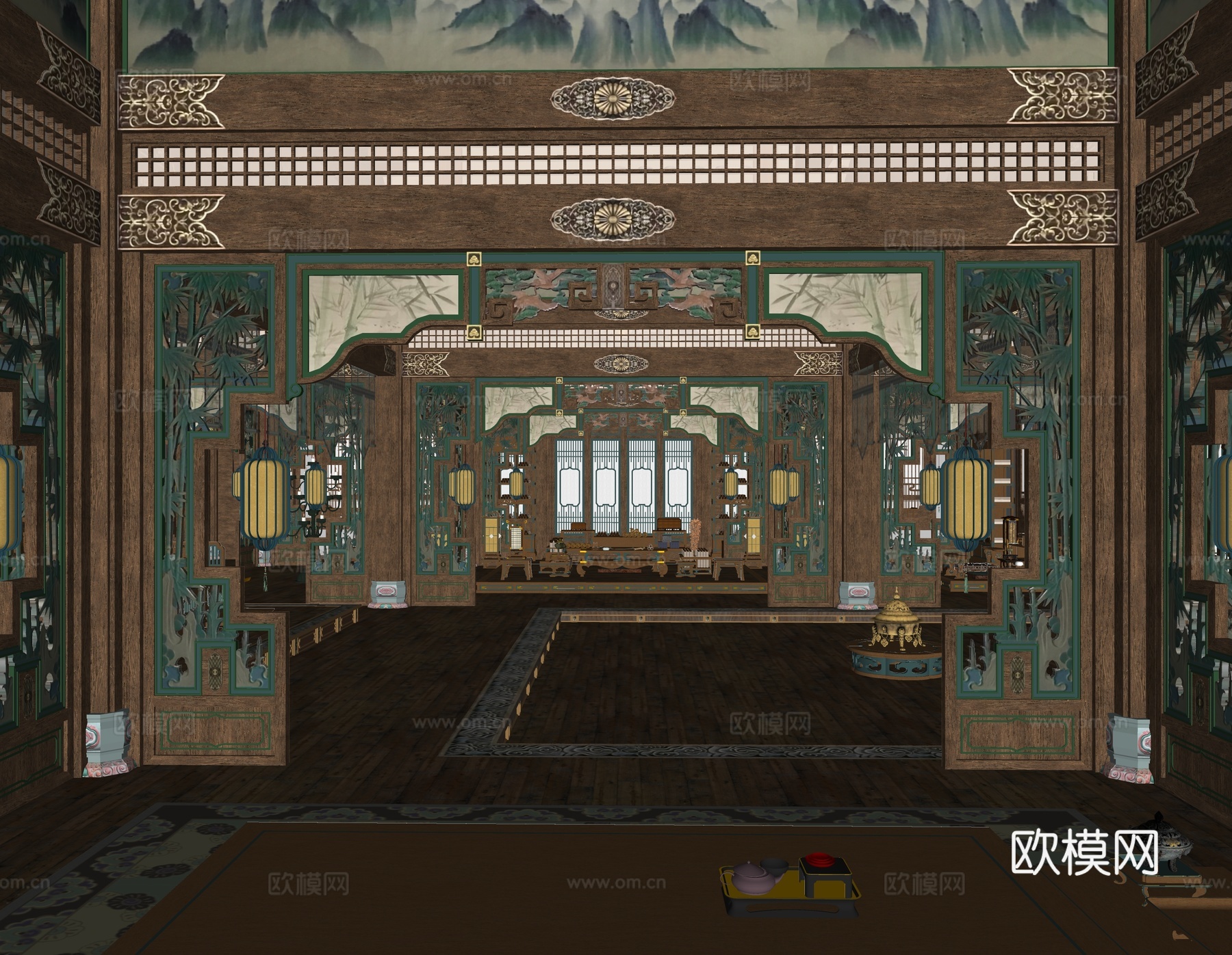 中式中古影视 影视场景 唐代王爷府大堂 中式古建筑 唐代古建su模型