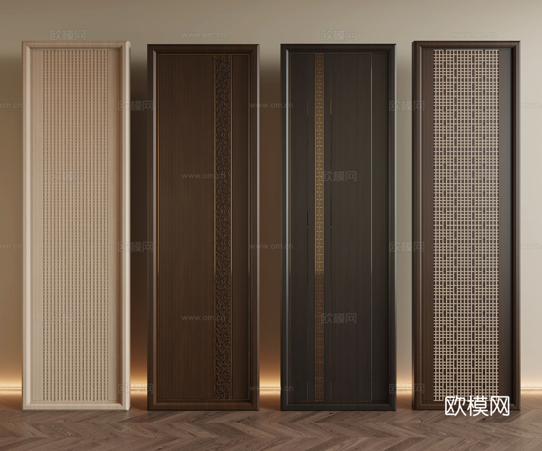 新中式护墙板3d模型下载